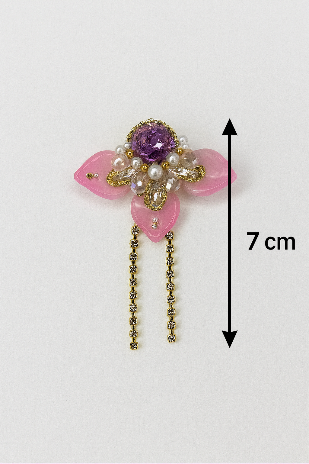 Korean statement earrings with pink petals and purple gem