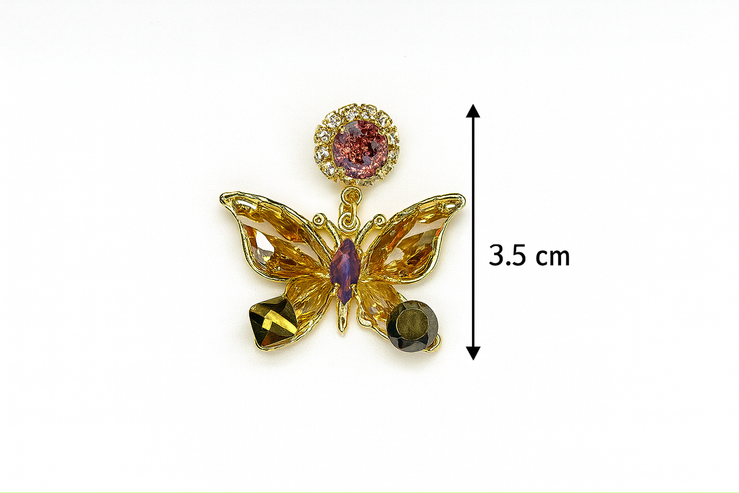 Korean butterfly earrings with amber crystals and gold plating