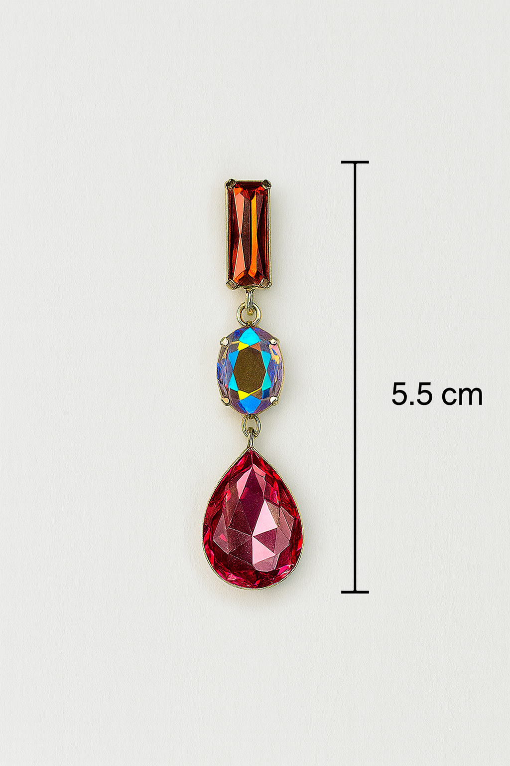 Korean Statement Jewel Drop Earrings | Red Gem & Multicolor Crystal