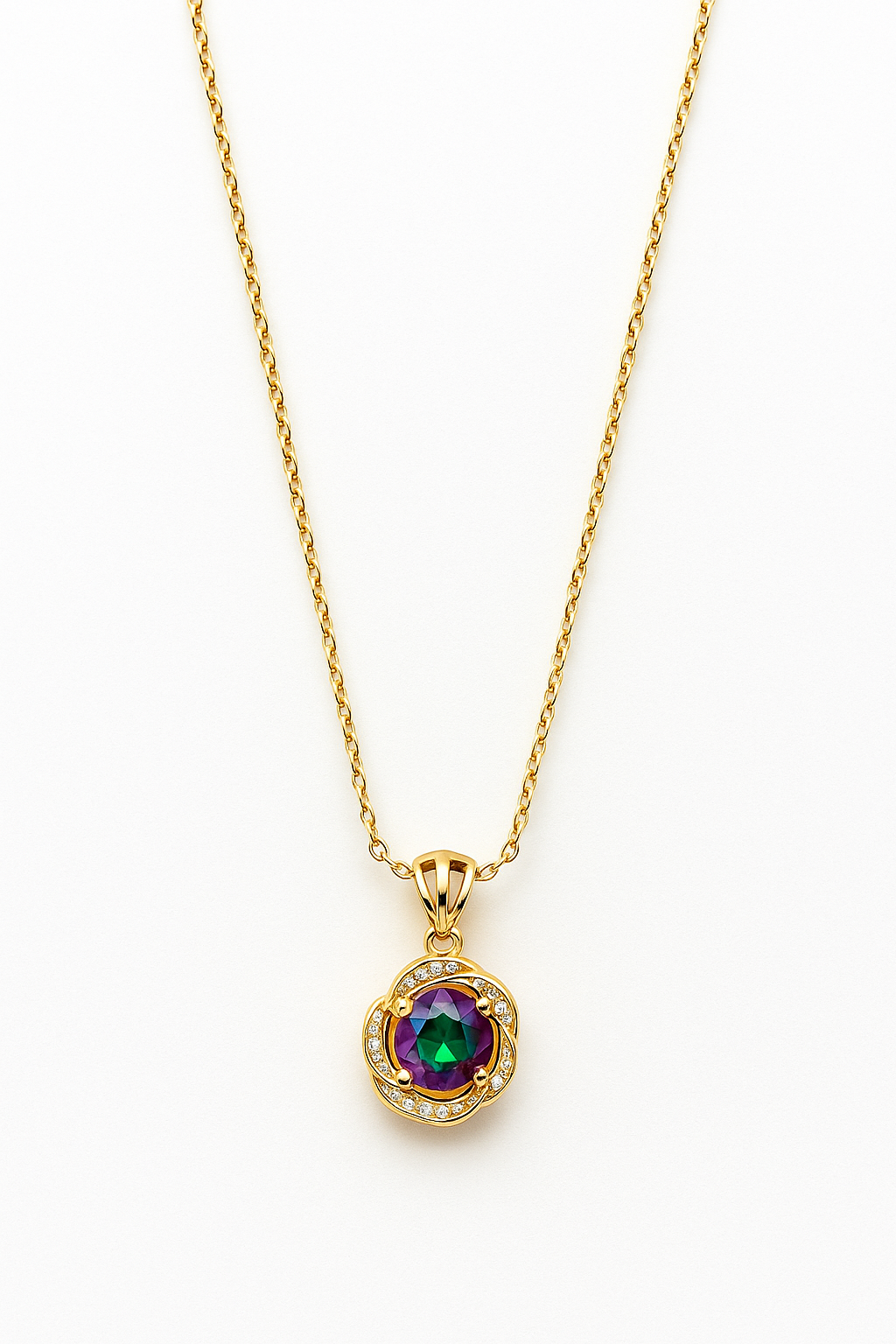 Gold-plated Korean necklace with multicolor gemstone pendant