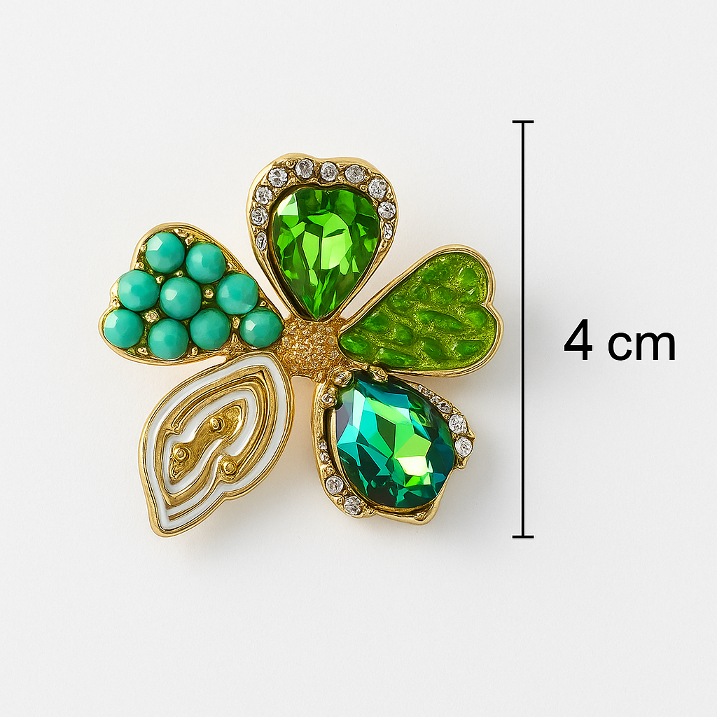 Korean floral earrings with green crystals and turquoise beads