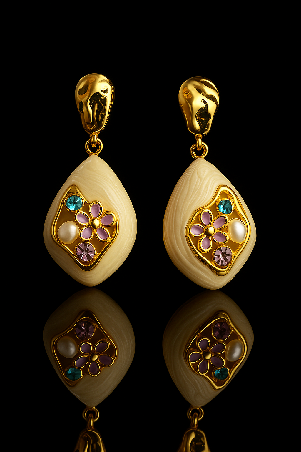 Gold-plated Korean drop earrings with multicolor crystals