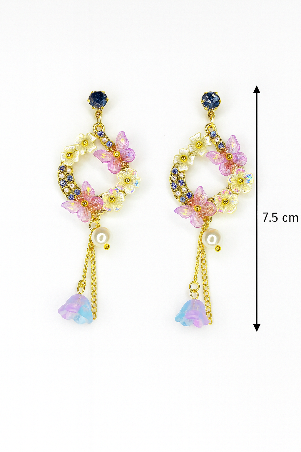 Turkish Floral Butterfly Dangler Earrings – Gold Plated with Pearl & Pastel Drops