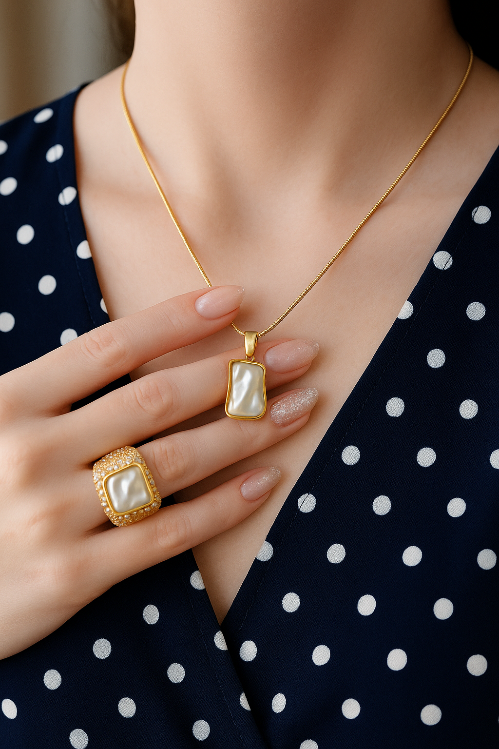 Gold-plated Korean necklace with irregular pearl pendant