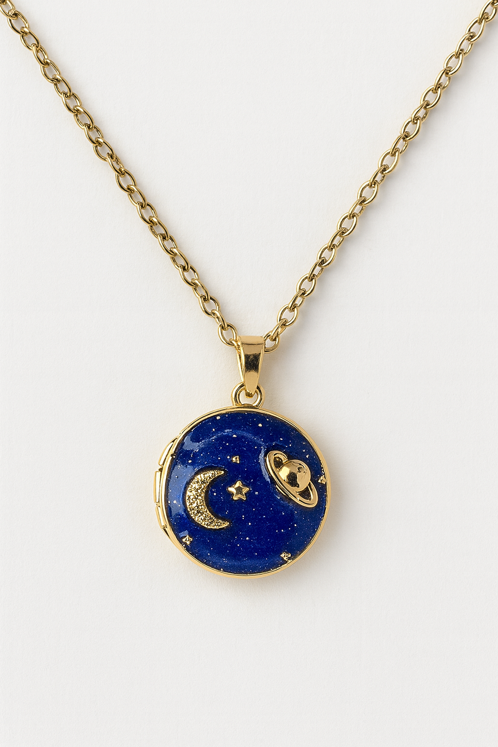 Gold-plated Korean locket necklace with moon and planet design