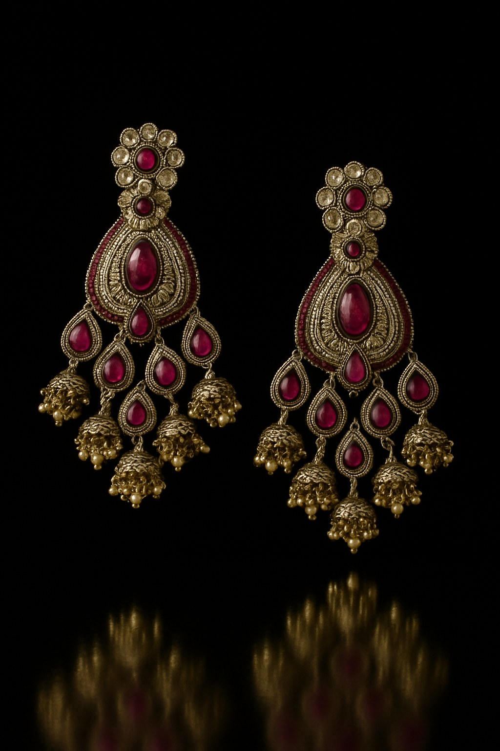 Festive Indian Kundan Earrings | Pink Teardrop & Stonework Chandbali
