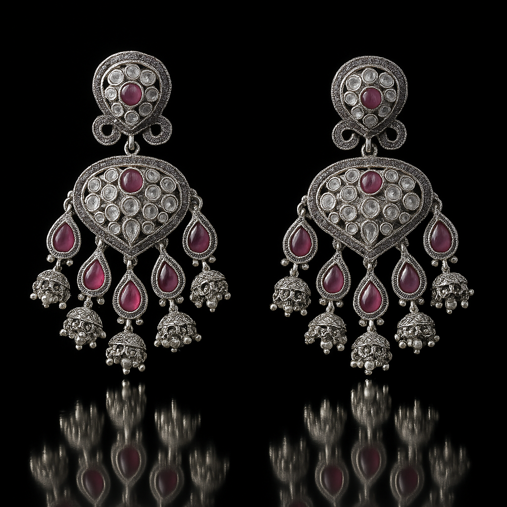 Festive Indian Kundan Earrings | Ruby Pink Teardrop Jhumka Style