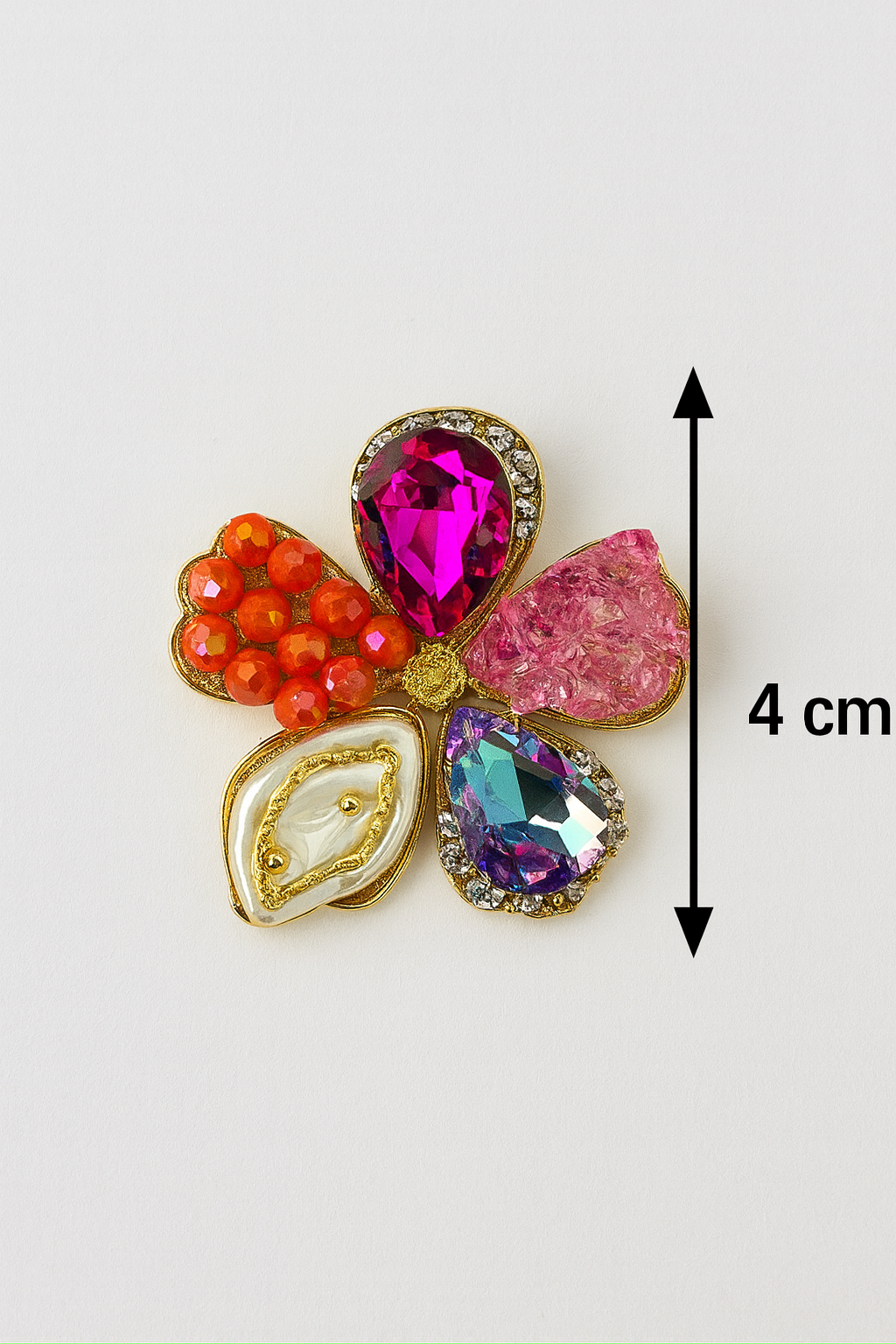 Korean floral earrings with ruby crystals and coral beads