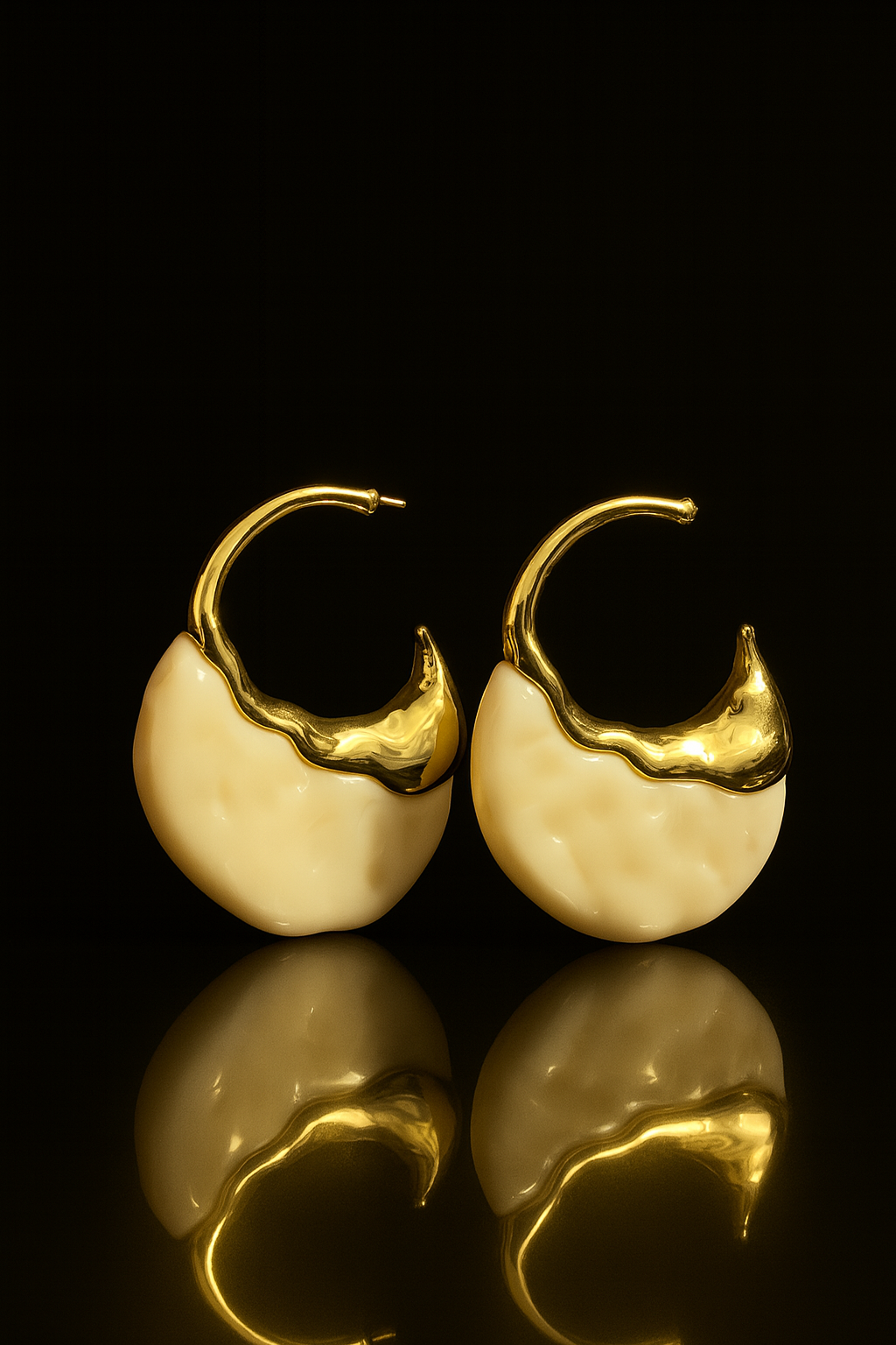 Korean Statement Hoop Earrings | Golden Wave & Ivory Design