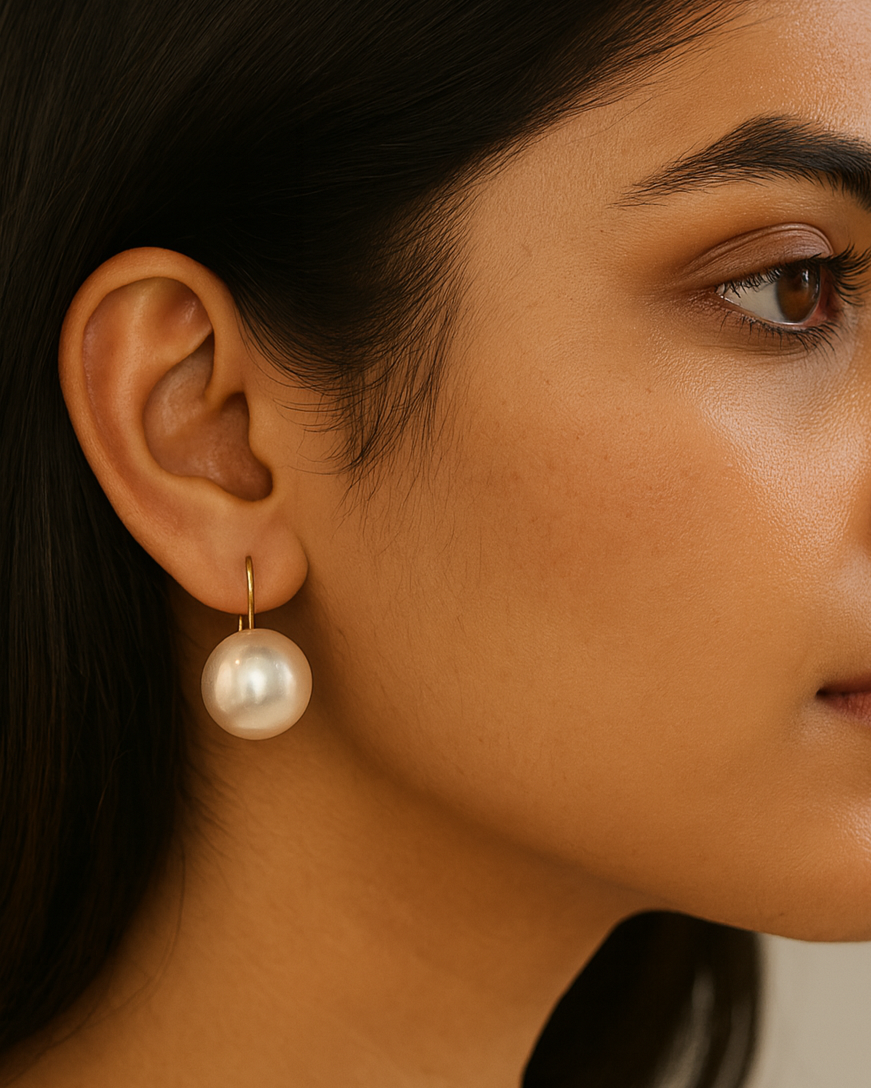 Gold-plated Korean pearl drop earrings with round design