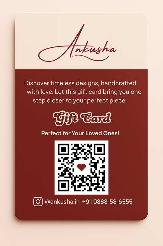 Ankusha Jewels maroon gift card with QR code
