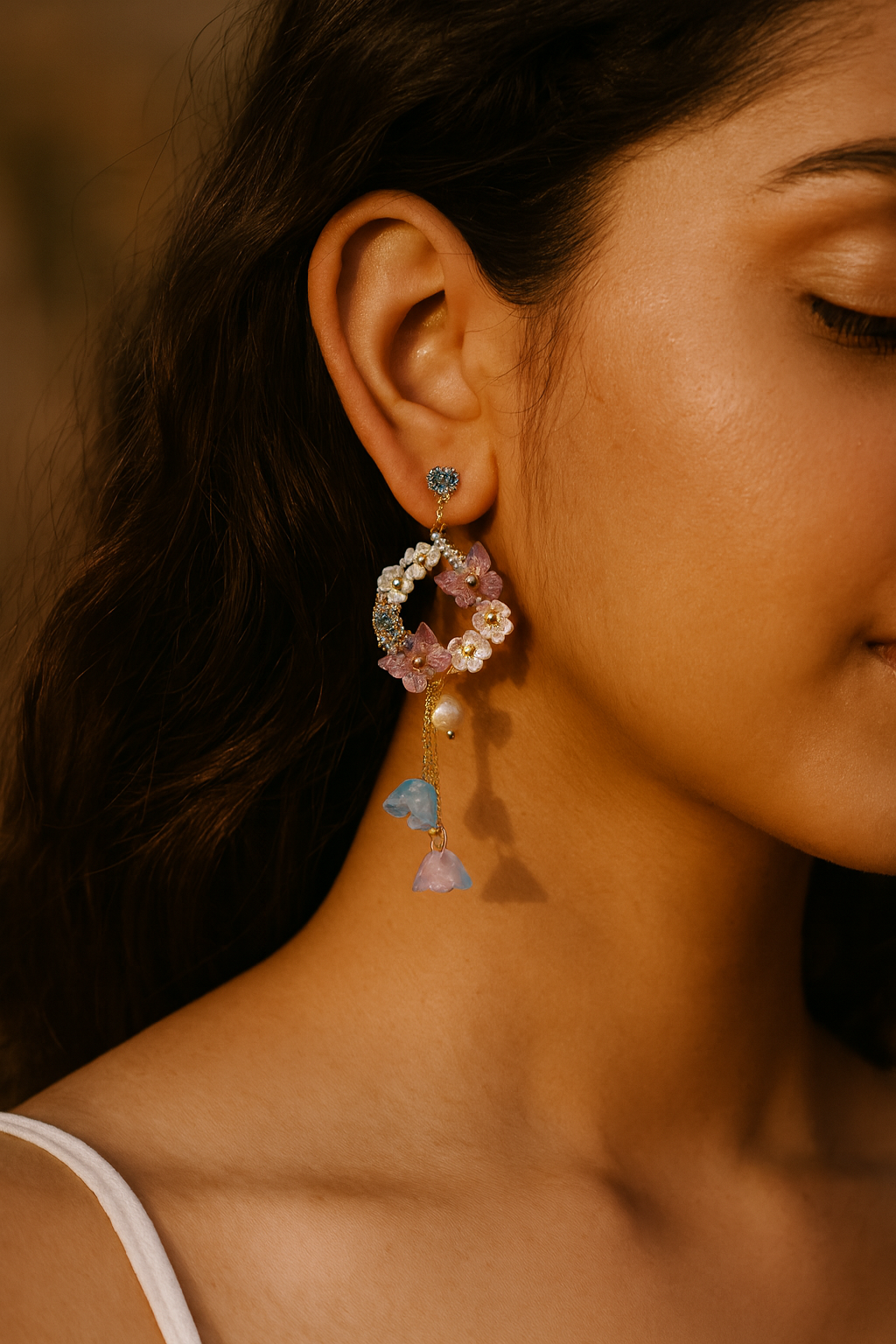 Turkish Floral Butterfly Dangler Earrings – Gold Plated with Pearl & Pastel Drops