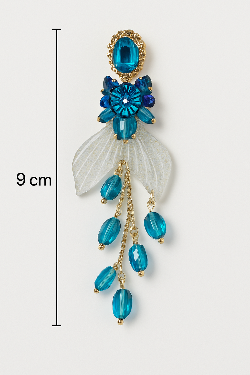Turkish Blue Crystal Floral Drop Earrings | Fairy Wing Statement Danglers