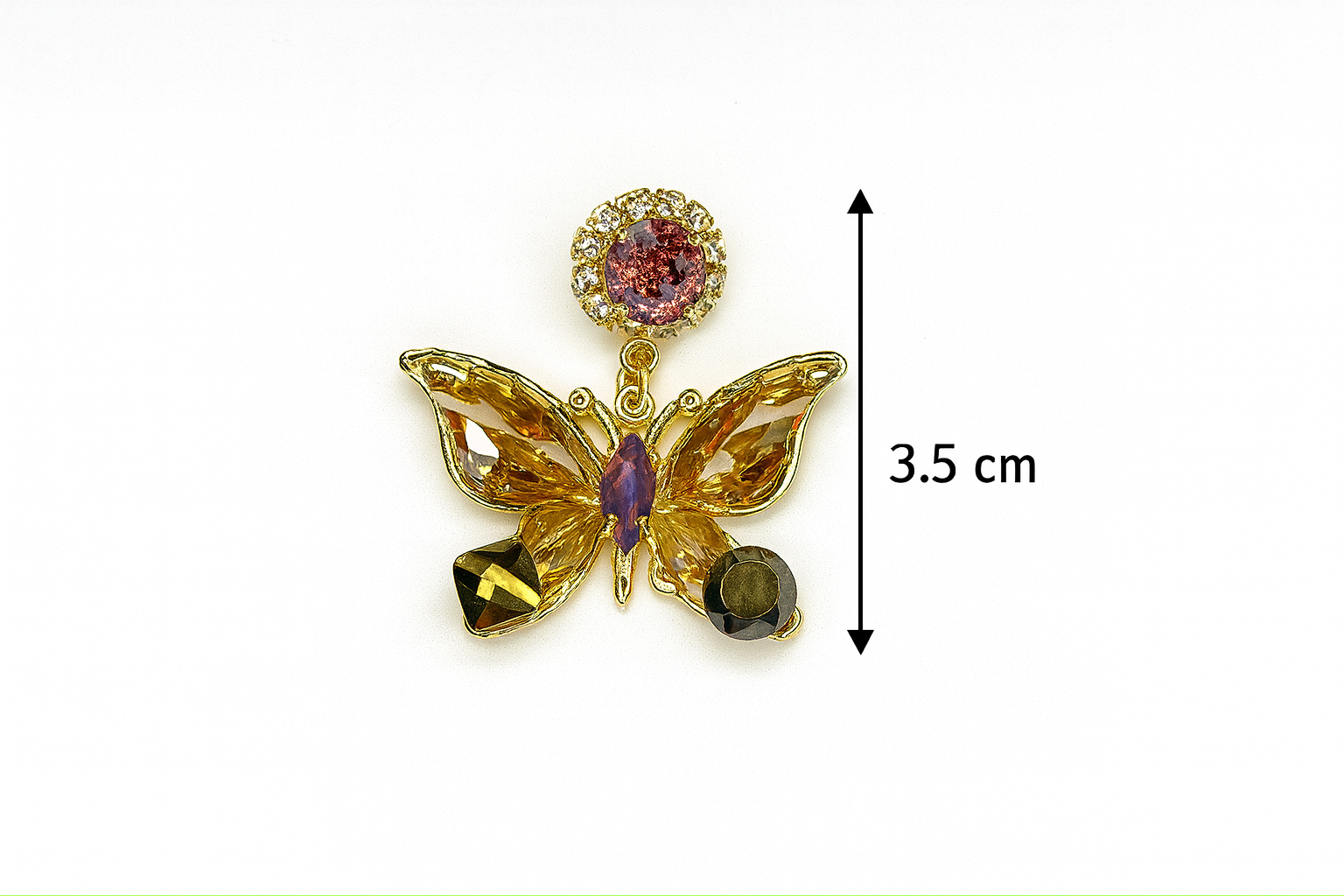 Korean butterfly earrings with amber crystals and gold plating

