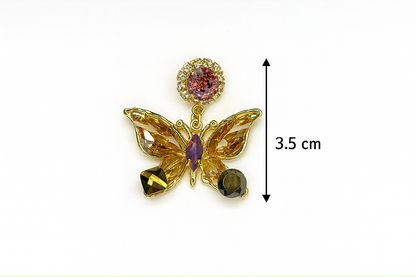 Korean butterfly earrings with amber crystals and gold plating
