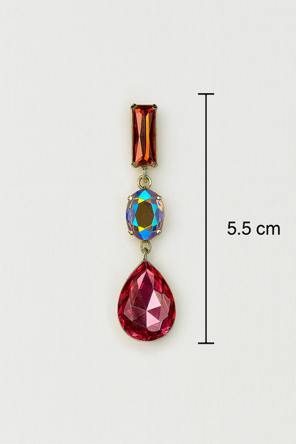 Korean Statement Jewel Drop Earrings | Red Gem & Multicolor Crystal
