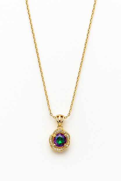 Gold-plated Korean necklace with multicolor gemstone pendant