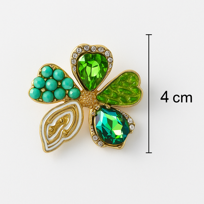 Korean floral earrings with green crystals and turquoise beads
