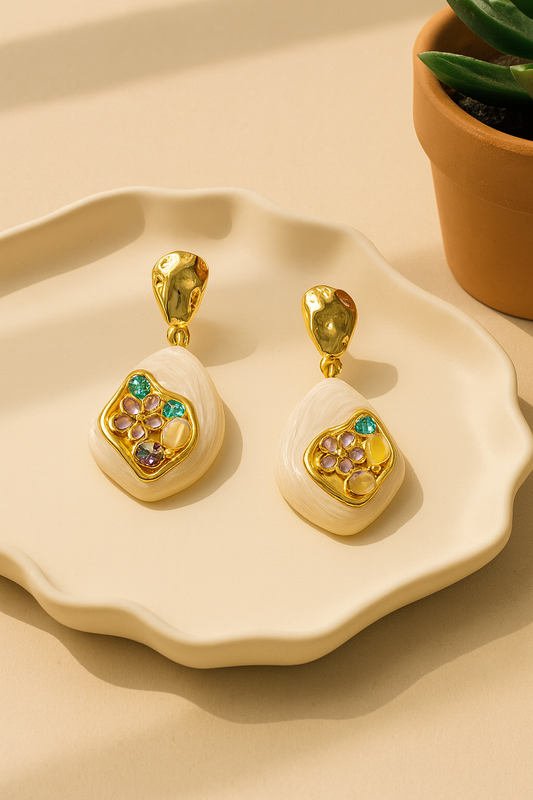 Gold-plated Korean drop earrings with multicolor crystals
