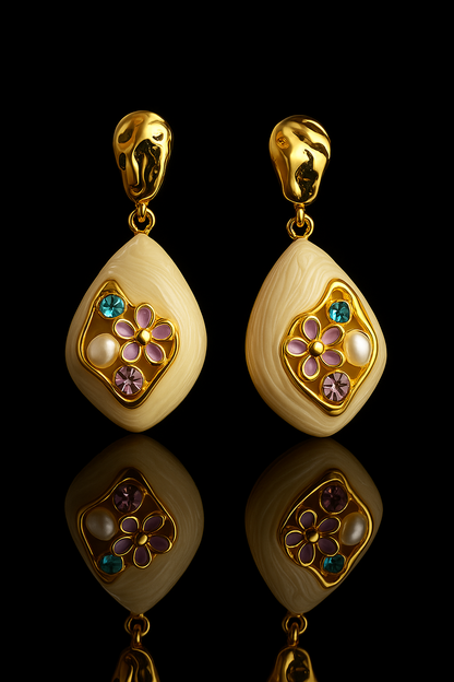 Gold-plated Korean drop earrings with multicolor crystals
