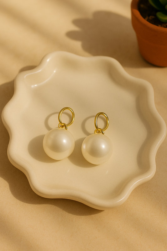 Gold-plated Korean pearl drop earrings with round design