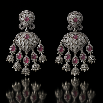 Festive Indian Kundan Earrings | Ruby Pink Teardrop Jhumka Style