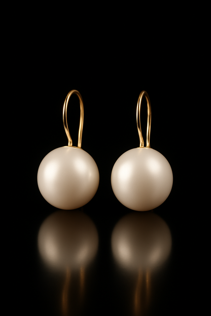 Gold-plated Korean pearl drop earrings with round design
