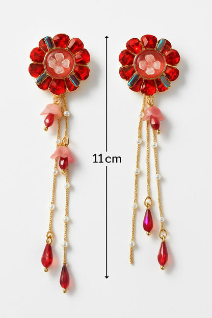 Turkish Style Red Rose Korean Earrings – Dainty Floral Drop Jewellery