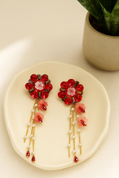 Turkish Style Red Rose Korean Earrings – Dainty Floral Drop Jewellery